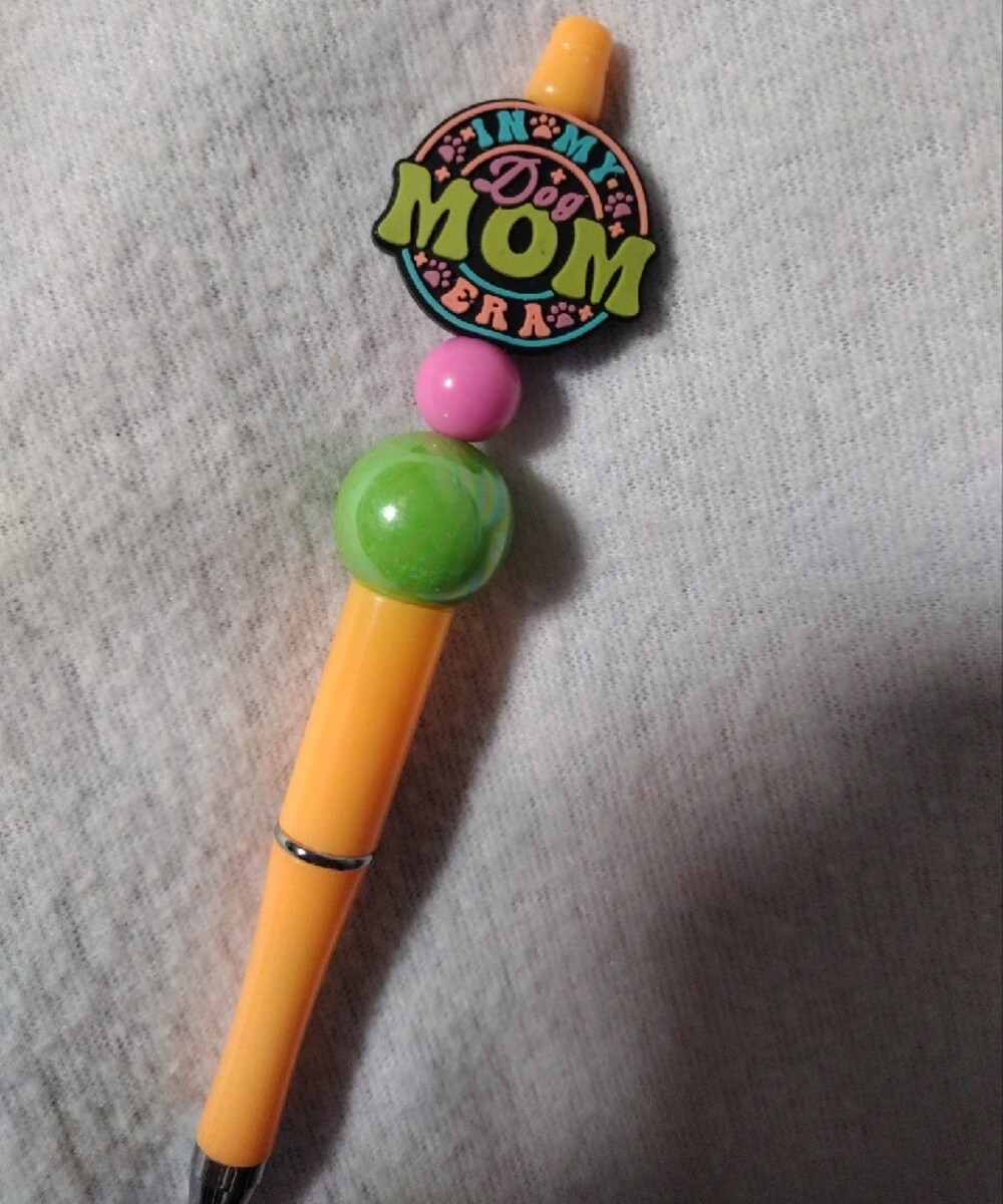 Dog Mom Beaded Orange Pen with Green and Pink Accents - Picture 2 of 2